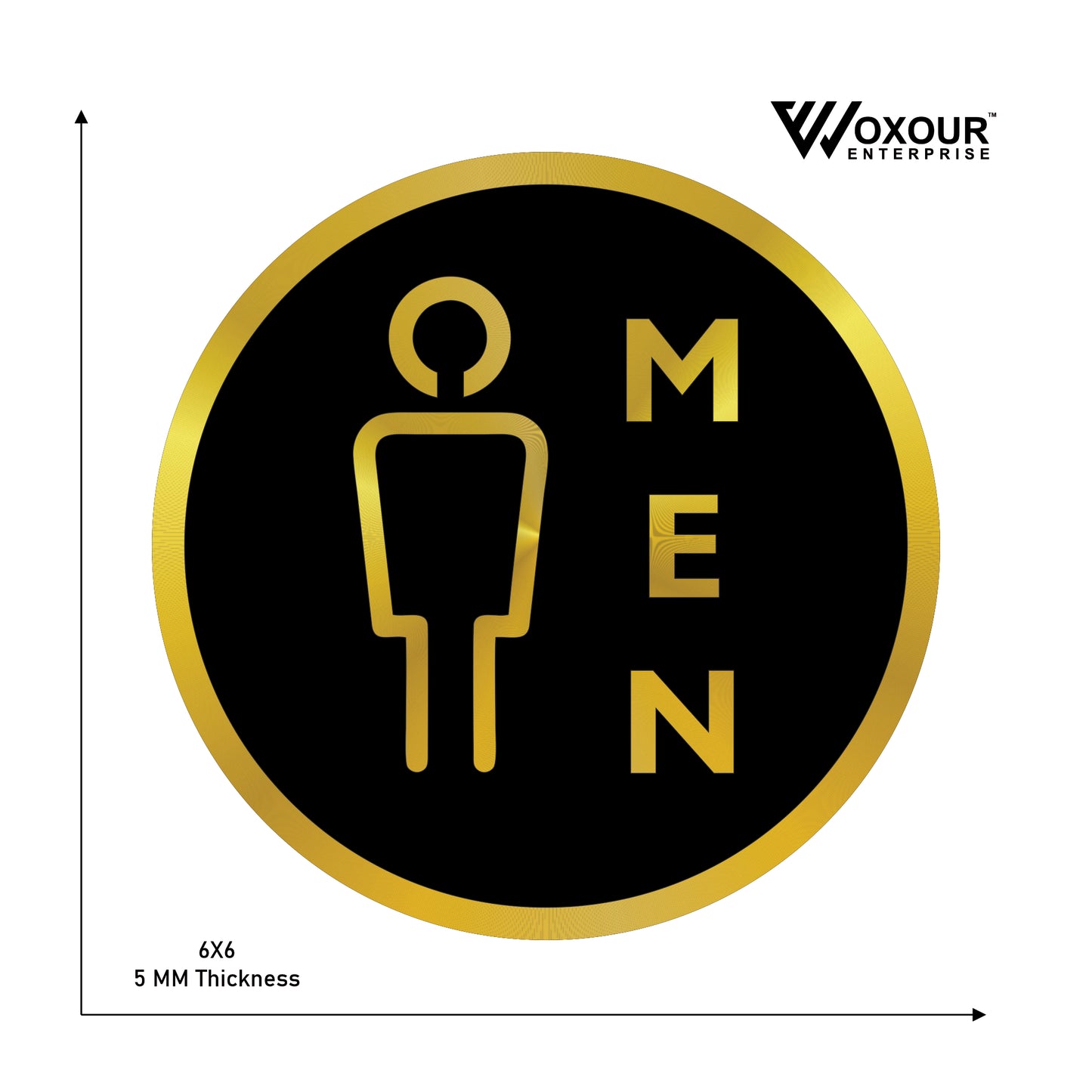premium men washroom sign – 6x6 inch | 5mm thick | mdf top with gold acrylic base | modern toilet direction sign for office, building, hotel