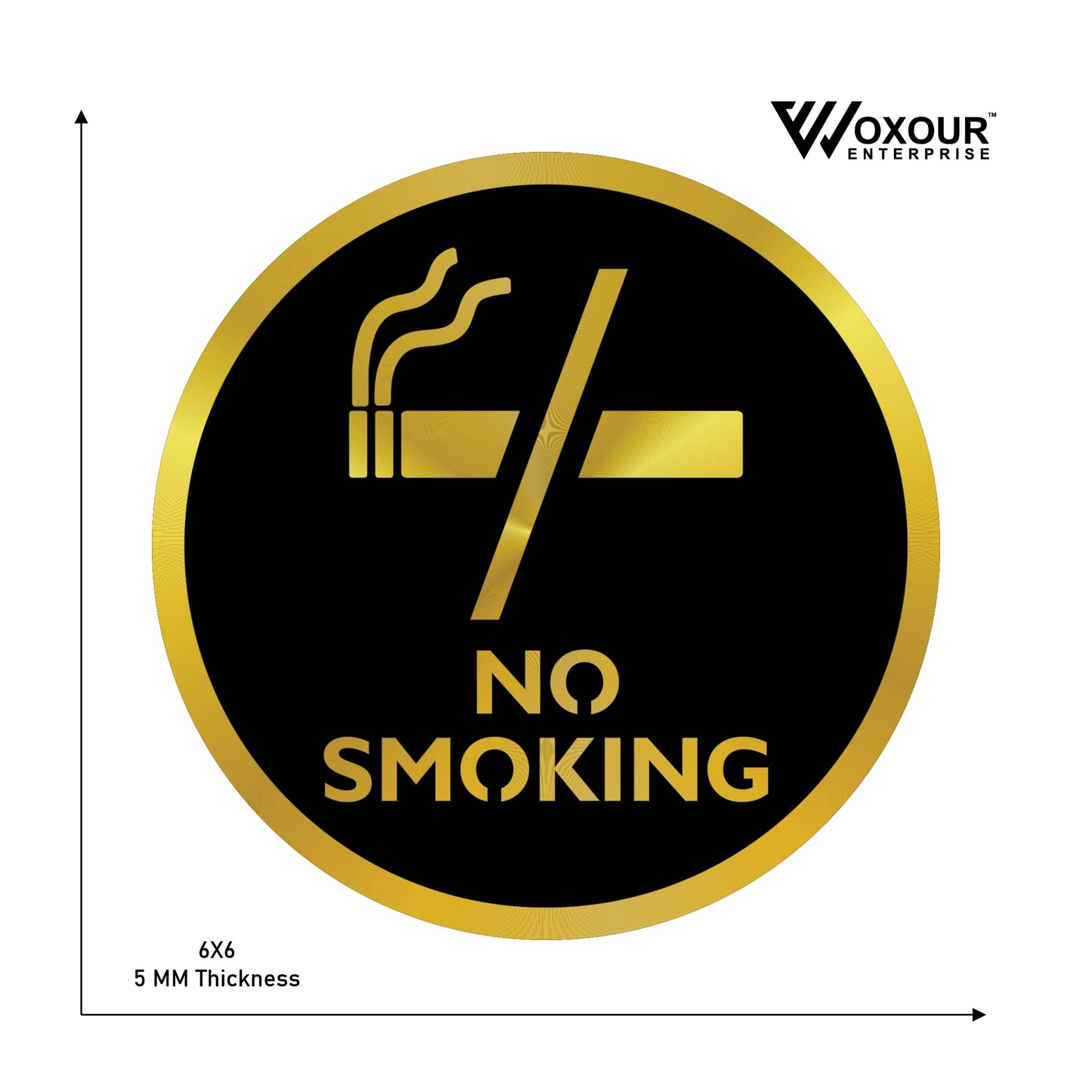 mdf + acrylic no smoking sign board – 6x6 inch | 5mm thick | mdf top with gold acrylic base | modern prohibition sign for office, clinic, hotel, public areas