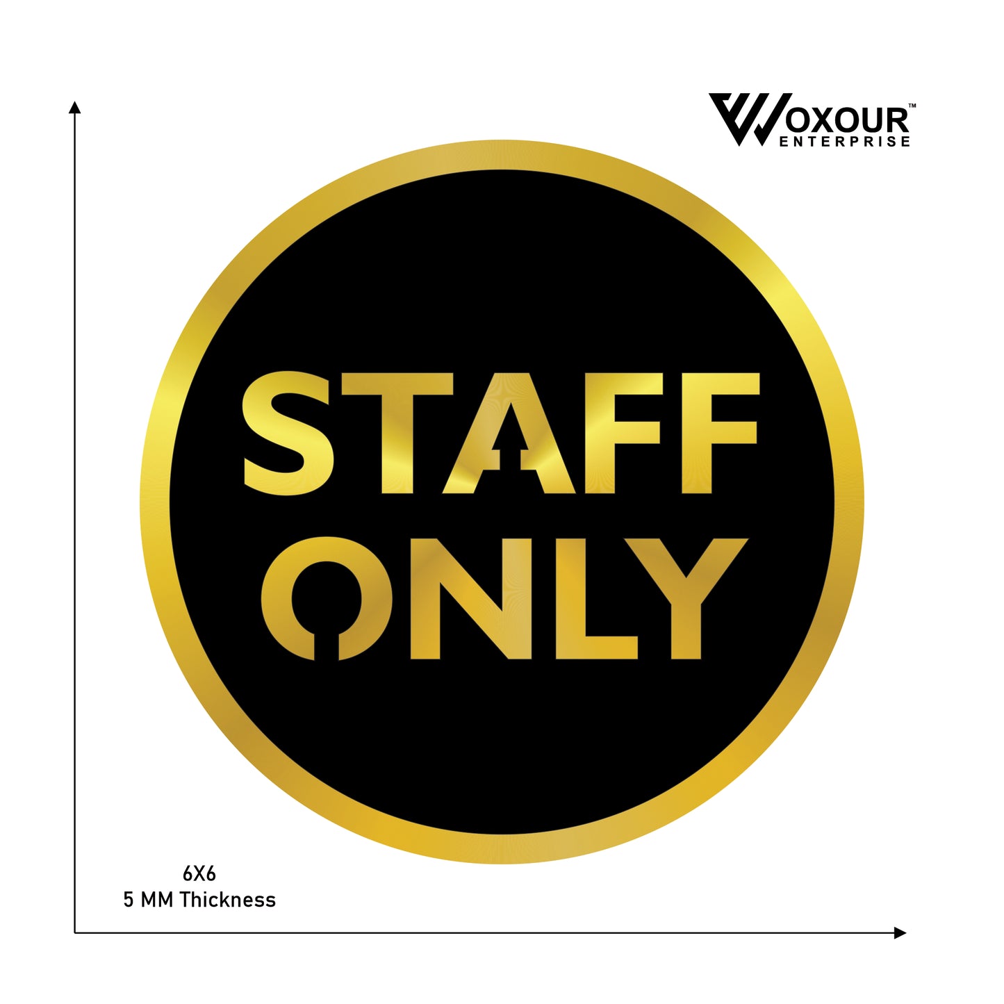 mdf + acrylic staff only sign board – 6x6 inch | 5mm thick | mdf top with gold acrylic base | premium access restriction sign for office, clinic, store, hotel