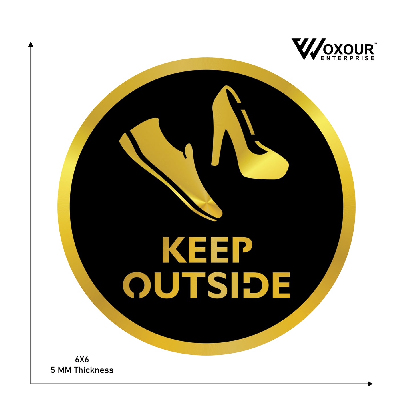 mdf + acrylic keep outside sign board – 6x6 inch | 5mm thick | mdf top with gold acrylic base | modern instruction sign for office, clinic, lab, or room