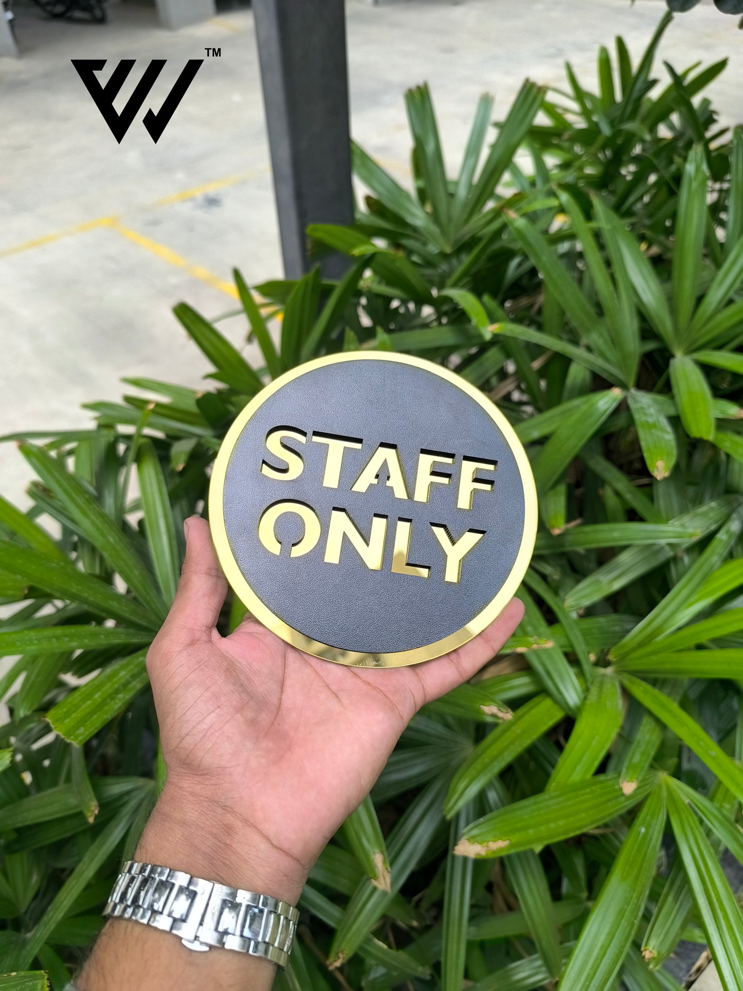 mdf + acrylic staff only sign board – 6x6 inch | 5mm thick | mdf top with gold acrylic base | premium access restriction sign for office, clinic, store, hotel