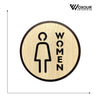 WOMEN Toilet Sign Board | Round MDF Laser Cut | 6x6 Inch | 7MM Thickness | Peel & Stick | Female Restroom Symbol for Office, Café, Home