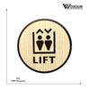 Wooden Lift Sign Board | Round Laser Cut MDF | 6x6 Inch | 7MM Thickness | Peel & Stick Installation | Elevator Direction Sign for Wall, Apartment, Office, Hotel