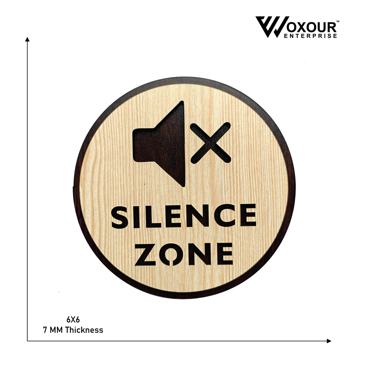 silence zone wooden sign board | round laser cut mdf | 6x6 inch | 7mm thickness | peel & stick | noise control signage for offices, clinics, libraries, temples