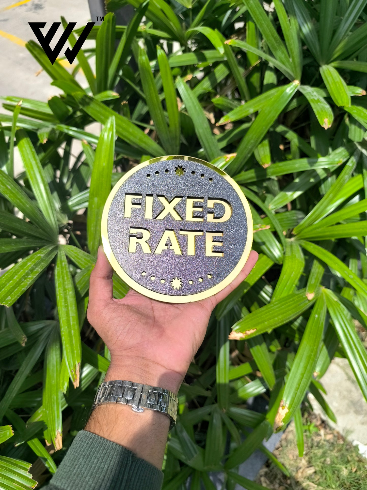 mdf + acrylic fixed rate sign board – 6x6 inch | 5mm thick | mdf top with gold acrylic base | modern price display sign for shops, offices, counters