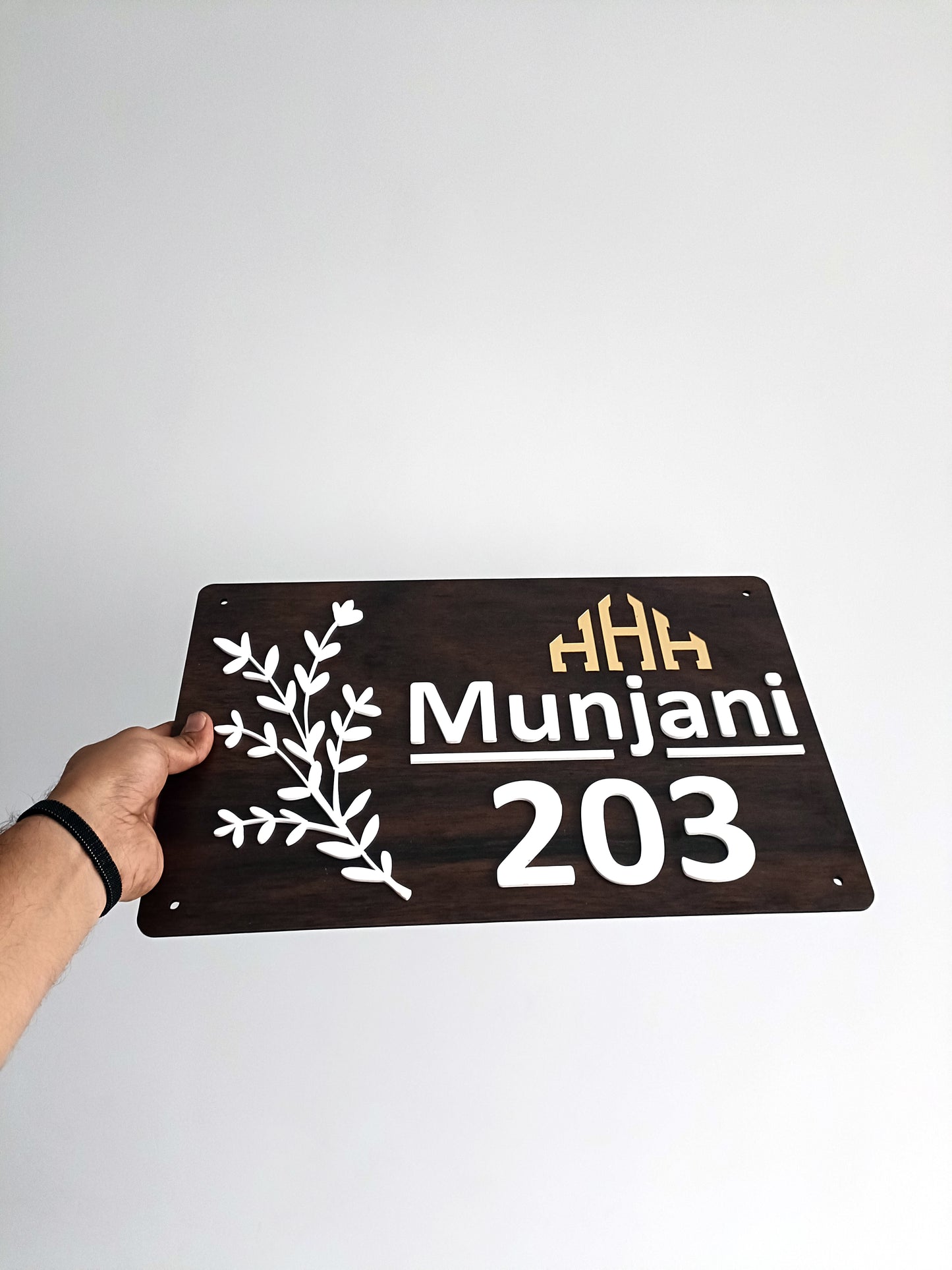 custom mdf wooden name plate | personalized door sign for flat, villa, bungalow | house number & name design