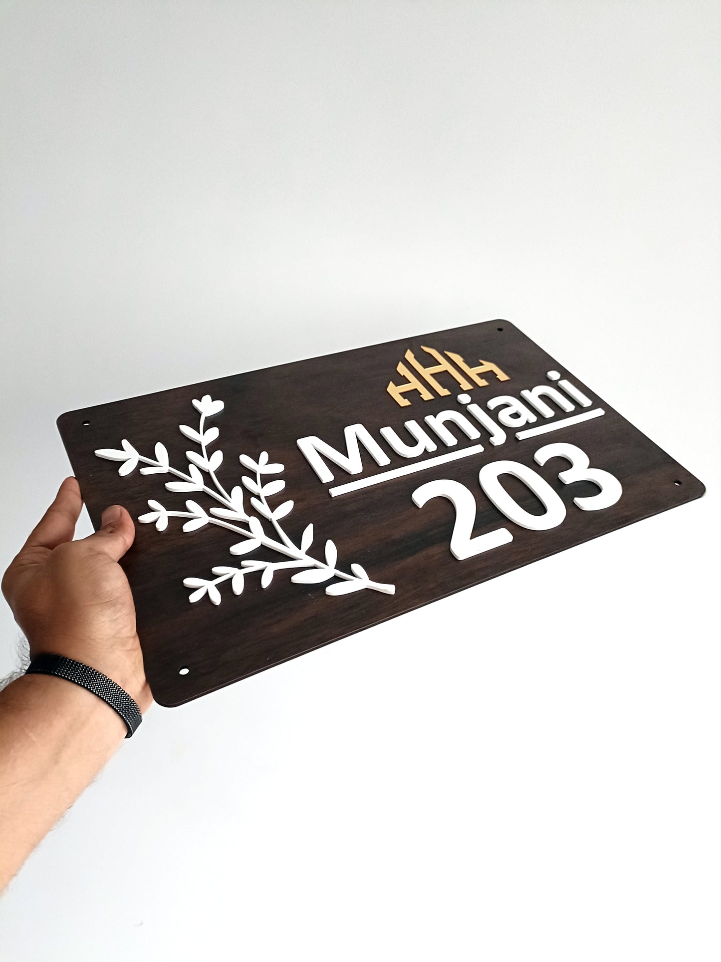 custom mdf wooden name plate | personalized door sign for flat, villa, bungalow | house number & name design
