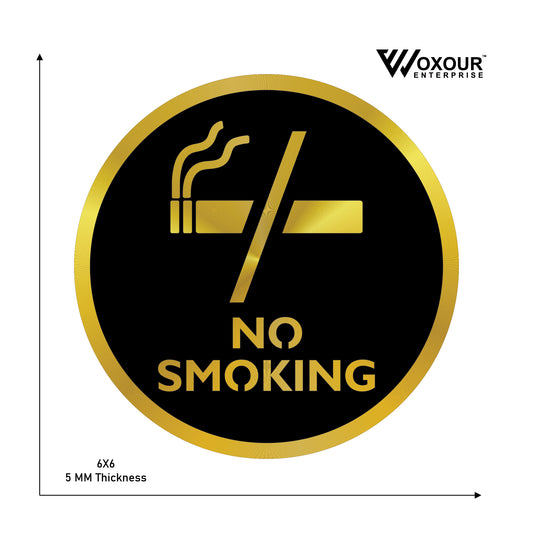 MDF + Acrylic NO SMOKING Sign Board – 6x6 Inch | 5mm Thick | MDF Top with Gold Acrylic Base | Modern Prohibition Sign for Office, Clinic, Hotel, Public Areas