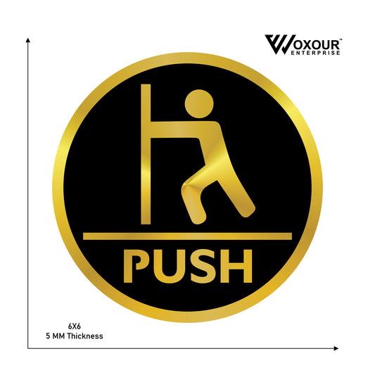 MDF + Acrylic PUSH Sign Board – 6x6 Inch | 5mm Thick | MDF Top with Gold Acrylic Base | Elegant Door Sign for Office, Shop, Hotel, Clinic