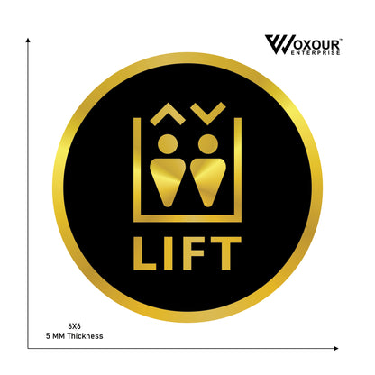 MDF + Acrylic Lift Sign Board – 6x6 Inch | 5mm Thick | MDF Top with Gold Acrylic Base | Modern Elevator Direction Sign for Office, Building, Hotel