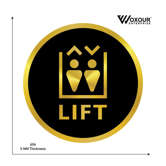 MDF + Acrylic Lift Sign Board – 6x6 Inch | 5mm Thick | MDF Top with Gold Acrylic Base | Modern Elevator Direction Sign for Office, Building, Hotel