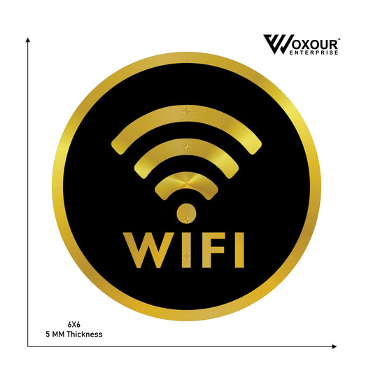 MDF + Acrylic WIFI Sign Board – 6x6 Inch | 5mm Thick | MDF Top with Gold Acrylic Base | Stylish WiFi Available Sign for Cafe, Office, Reception, Hotel