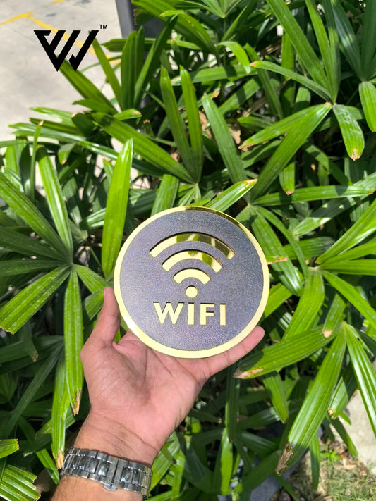 MDF + Acrylic WIFI Sign Board – 6x6 Inch | 5mm Thick | MDF Top with Gold Acrylic Base | Stylish WiFi Available Sign for Cafe, Office, Reception, Hotel
