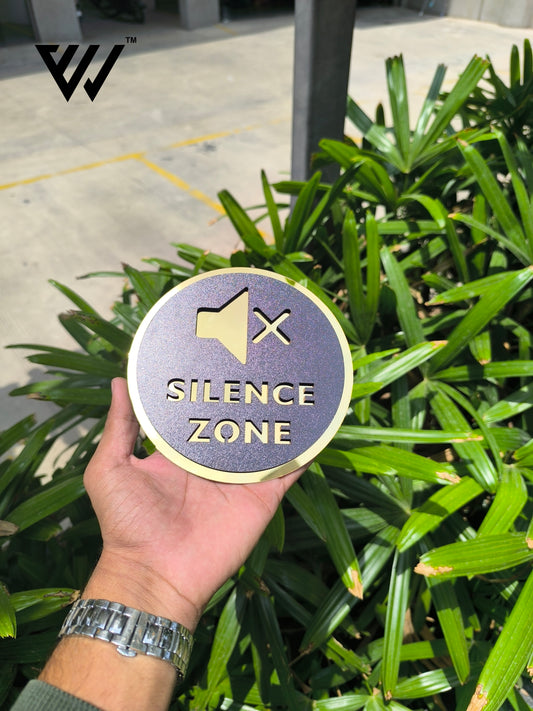 MDF + Acrylic SILENCE ZONE Sign Board – 6x6 Inch | 5mm Thick | MDF Top with Gold Acrylic Base | Elegant Quiet Area Sign for Clinic, Library, Office, Hospital