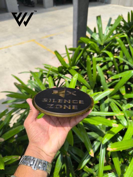 MDF + Acrylic SILENCE ZONE Sign Board – 6x6 Inch | 5mm Thick | MDF Top with Gold Acrylic Base | Elegant Quiet Area Sign for Clinic, Library, Office, Hospital