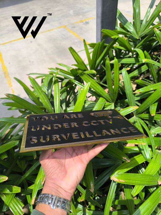 Hand holding a sign that reads 'YOU ARE UNDER CCTV SURVEILLANCE' in front of green plants.