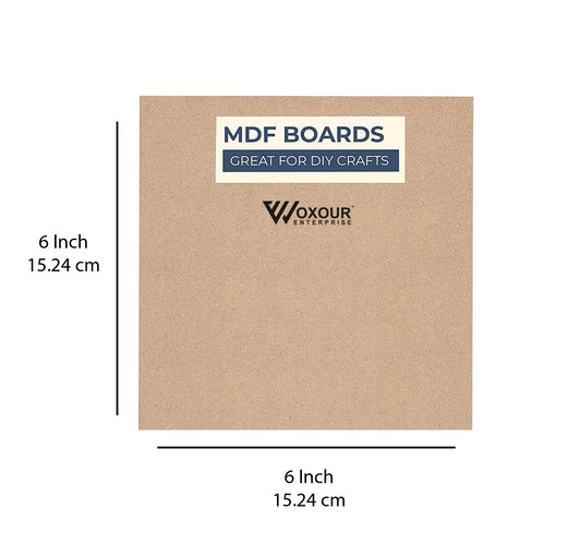 MDF Square Boards – 6x6 Inch 3mm Thick | Set of 6 Cutouts | MDF Square Base for Lippan Art, Resin, Mandala Painting, DIY Crafts | Smooth Pine Wood Finish