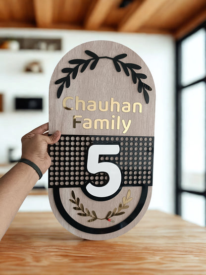 Customized acrylic and MDF wooden name plate for house with personalized text and number
