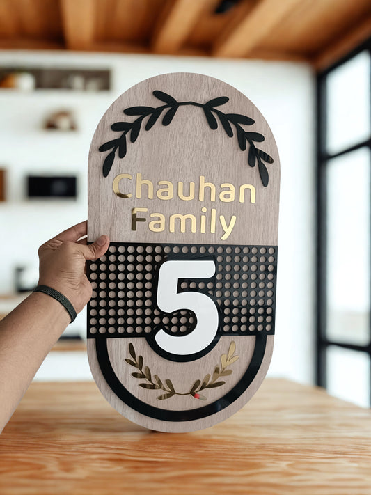Customized acrylic and MDF wooden name plate for house with personalized text and number
