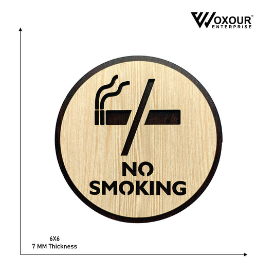 Wooden No Smoking Sign Board | Round Laser Cut MDF | 6x6 Inch | 7MM Thickness | Peel & Stick | Indoor Wall/Office/Restaurant Signage