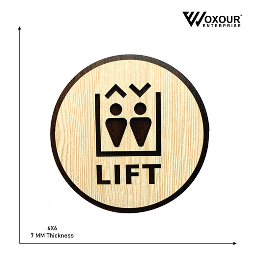 Wooden Lift Sign Board | Round Laser Cut MDF | 6x6 Inch | 7MM Thickness | Peel & Stick Installation | Elevator Direction Sign for Wall, Apartment, Office, Hotel