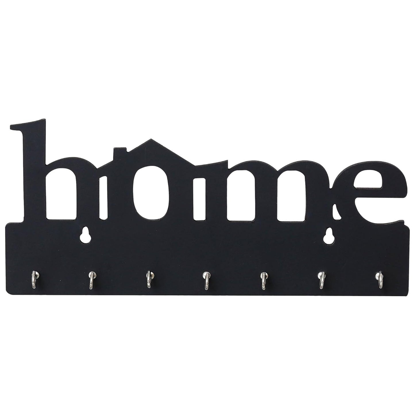 premium wooden mdf “home” “black” key holder (12.7x30.5 cm | 0.4 cm thick) | wall mounted key stand with 7 stainless steel hooks | decorative organizer for entryway & living room