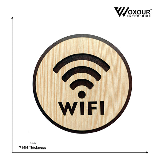 WIFI Wooden Sign Board | Round MDF Laser Cut | 6x6 Inch | 7MM Thickness | Peel & Stick | Wi-Fi Zone Wall Sign for Home, Office, Café, Shop