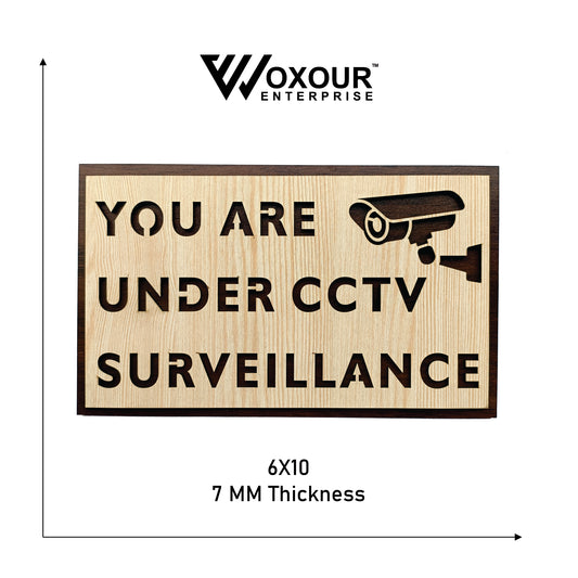 Wooden CCTV Surveillance Sign Board | YOU ARE UNDER CCTV SURVEILLANCE | Laser Cut MDF | 6x10 Inch | 7MM Thickness | Peel & Stick Tape Mount | For Door, Wall, Office, Shop
