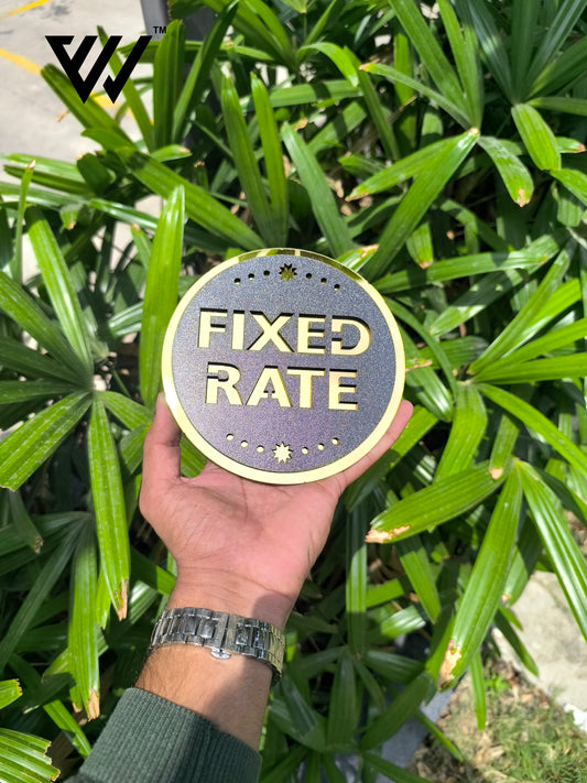 MDF + Acrylic Fixed Rate Sign Board – 6x6 Inch | 5mm Thick | MDF Top with Gold Acrylic Base | Modern Price Display Sign for Shops, Offices, Counters