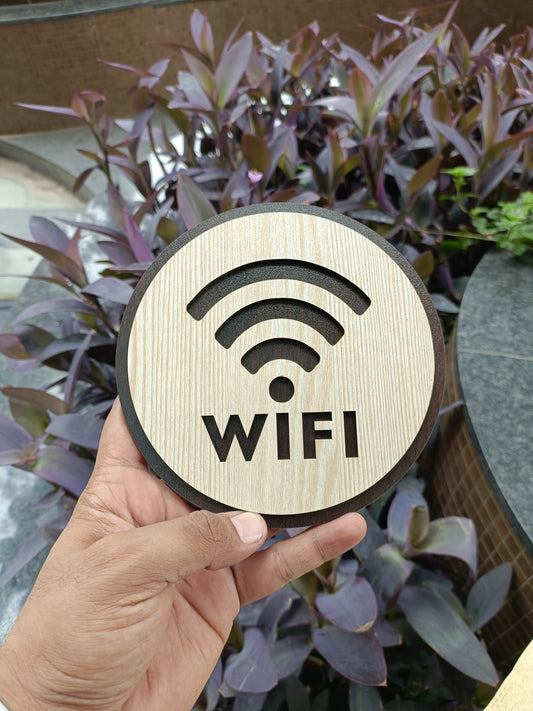 WIFI Wooden Sign Board | Round MDF Laser Cut | 6x6 Inch | 7MM Thickness | Peel & Stick | Wi-Fi Zone Wall Sign for Home, Office, Café, Shop