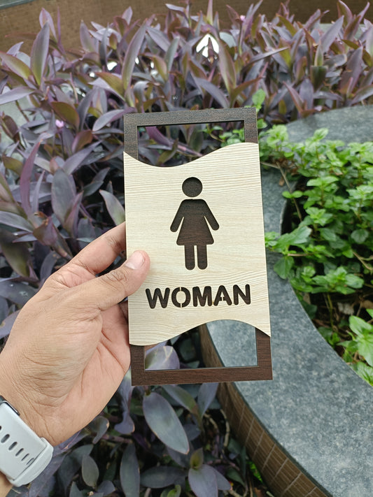 Men & Women Toilet Sign Board Set | Wooden Laser Cut Design | 4x8 Inch Each | 7MM Thickness | Peel & Stick Washroom Signage for Office, Restaurant, Home, Hotel