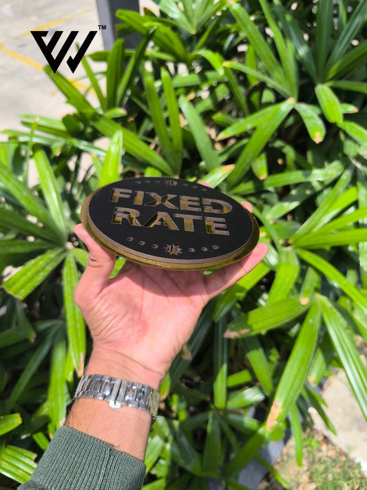 MDF + Acrylic Fixed Rate Sign Board – 6x6 Inch | 5mm Thick | MDF Top with Gold Acrylic Base | Modern Price Display Sign for Shops, Offices, Counters