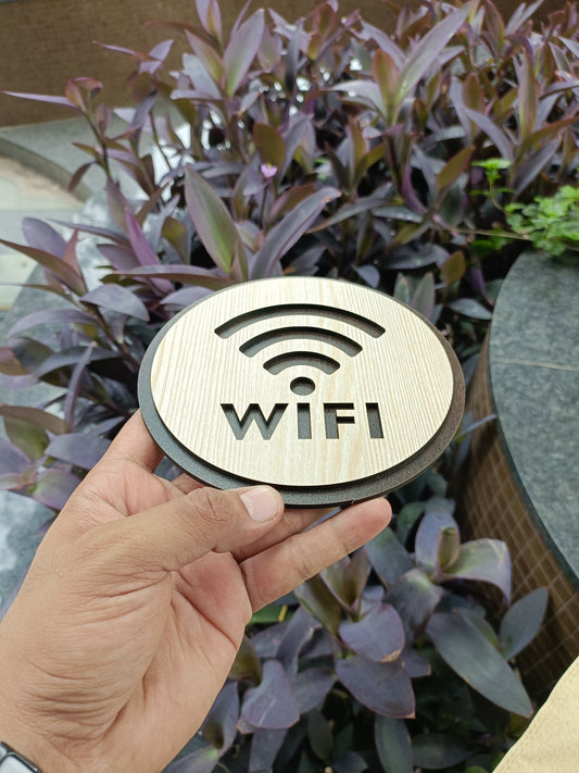 WIFI Wooden Sign Board | Round MDF Laser Cut | 6x6 Inch | 7MM Thickness | Peel & Stick | Wi-Fi Zone Wall Sign for Home, Office, Café, Shop