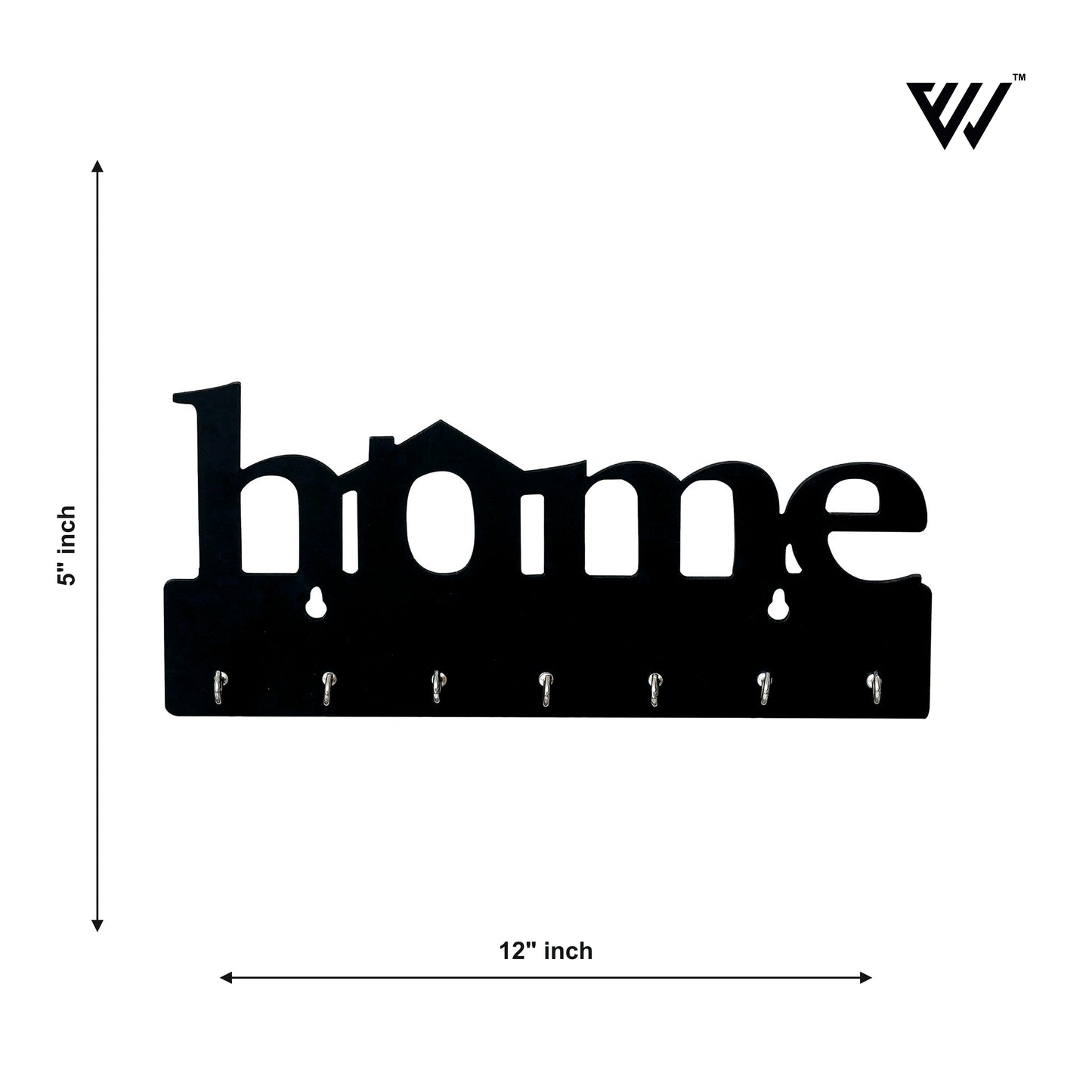 premium wooden mdf “home” “black” key holder (12.7x30.5 cm | 0.4 cm thick) | wall mounted key stand with 7 stainless steel hooks | decorative organizer for entryway & living room