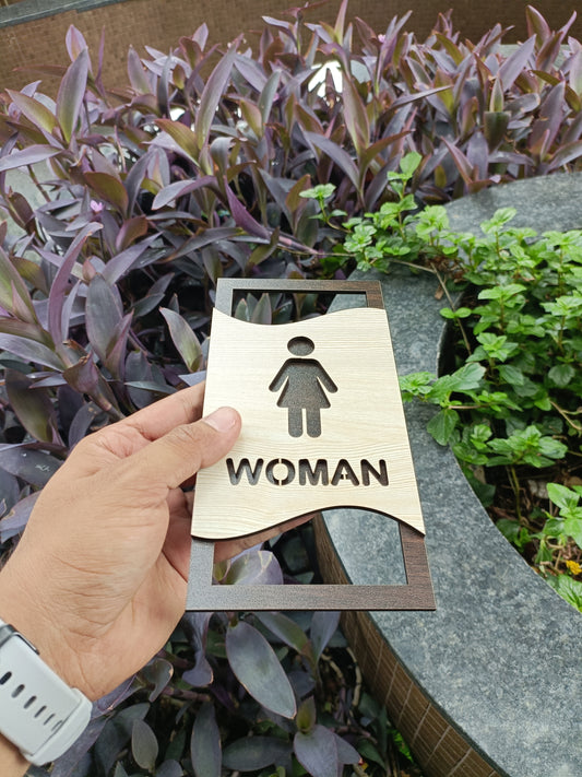 Men & Women Toilet Sign Board Set | Wooden Laser Cut Design | 4x8 Inch Each | 7MM Thickness | Peel & Stick Washroom Signage for Office, Restaurant, Home, Hotel