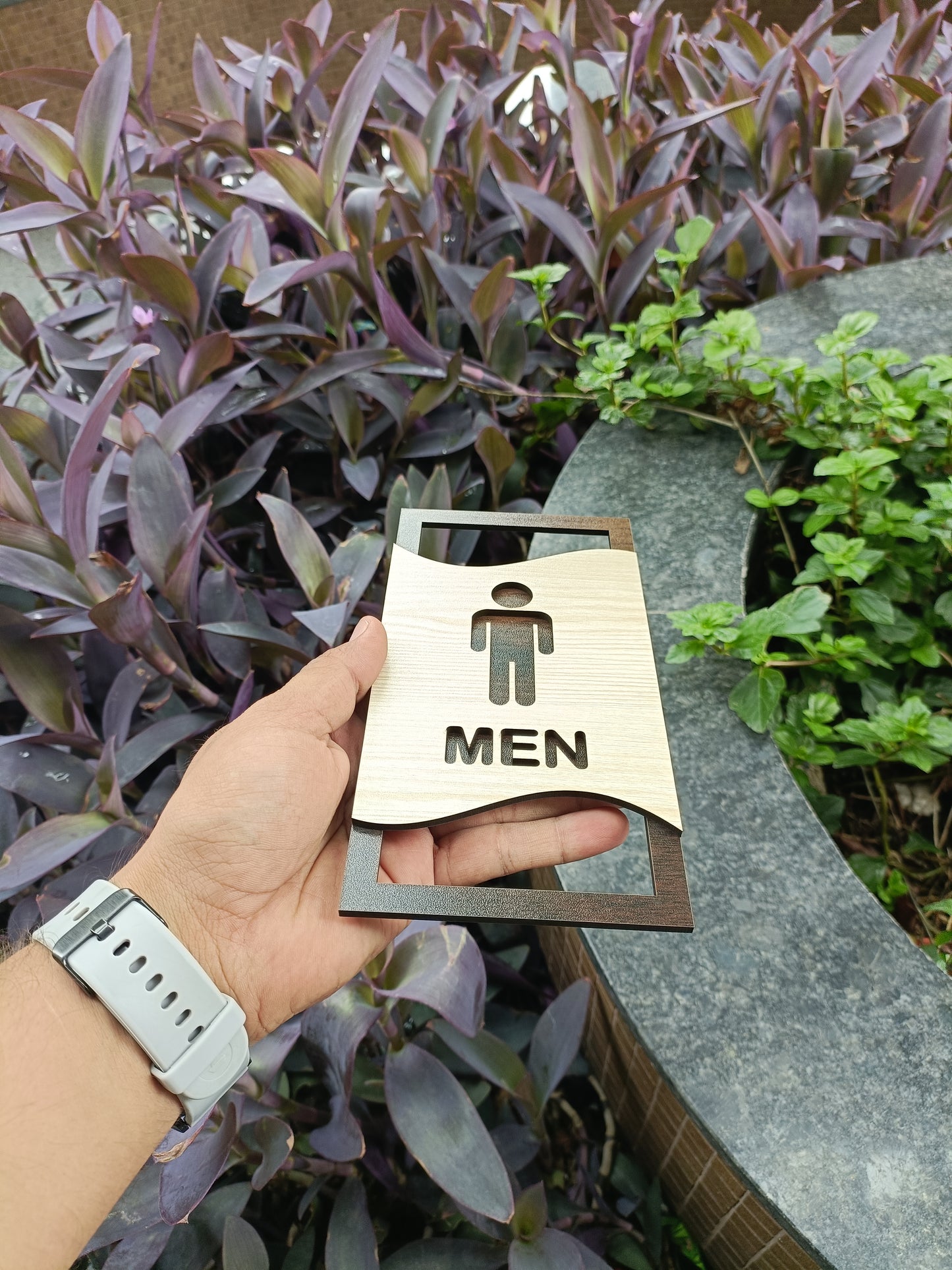 men & women toilet sign board set | wooden laser cut design | 4x8 inch each | 7mm thickness | peel & stick washroom signage for office, restaurant, home, hotel