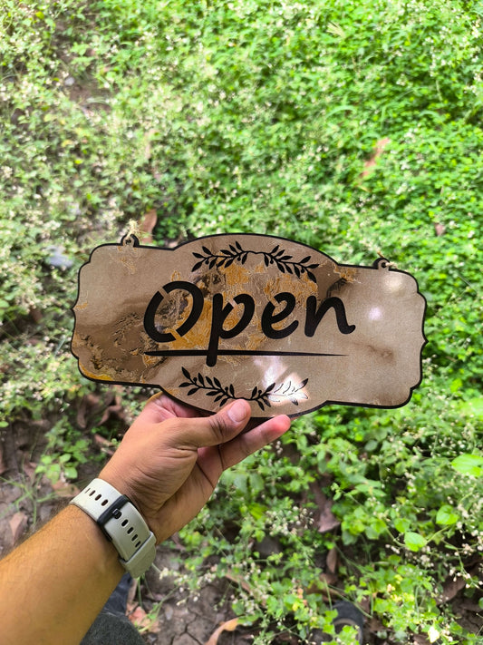 ouble-Sided MDF Open & Closed Hanging Sign Board | Elegant Laser Cut Design for Shop, Office, Café