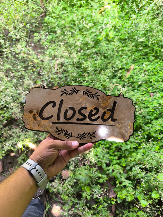 ouble-Sided MDF Open & Closed Hanging Sign Board | Elegant Laser Cut Design for Shop, Office, Café