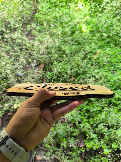 ouble-Sided MDF Open & Closed Hanging Sign Board | Elegant Laser Cut Design for Shop, Office, Café
