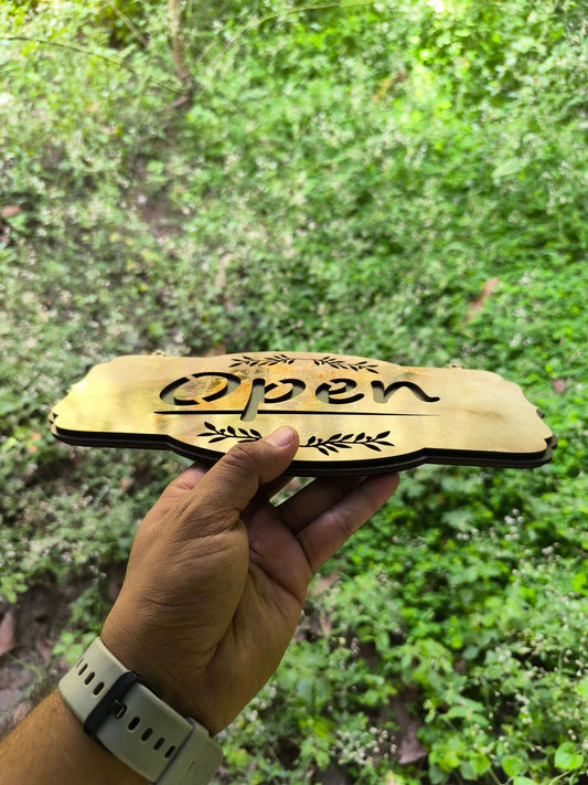 ouble-Sided MDF Open & Closed Hanging Sign Board | Elegant Laser Cut Design for Shop, Office, Café