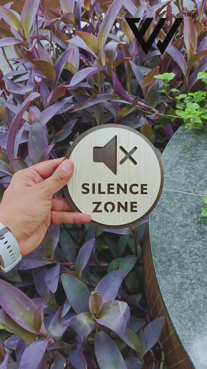 SILENCE ZONE Wooden Sign Board | Round Laser Cut MDF | 6x6 Inch | 7MM Thickness | Peel & Stick | Noise Control Signage for Offices, Clinics, Libraries, Temples
