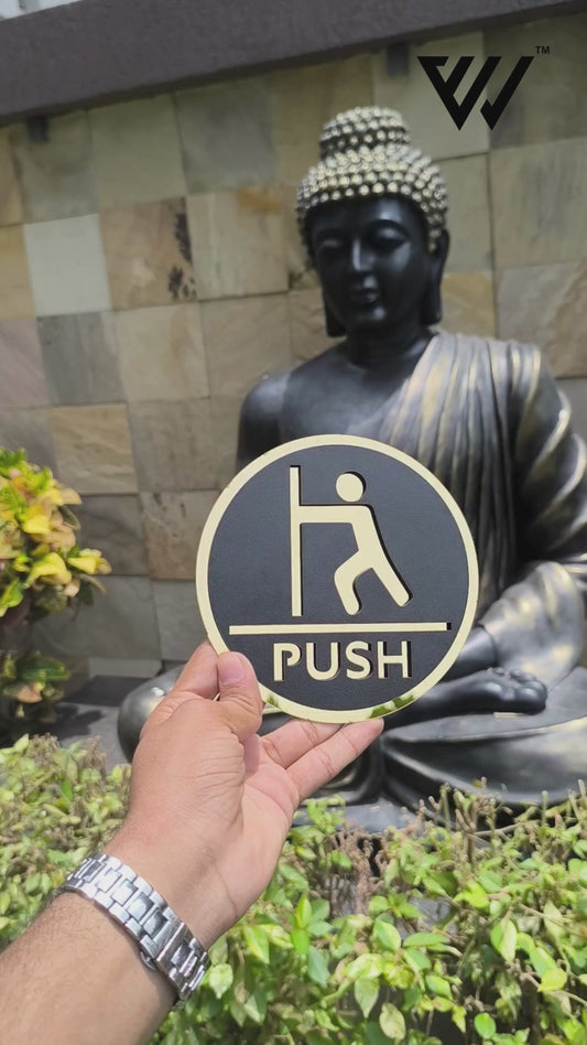 MDF + Acrylic PUSH Sign Board – 6x6 Inch | 5mm Thick | MDF Top with Gold Acrylic Base | Elegant Door Sign for Office, Shop, Hotel, Clinic