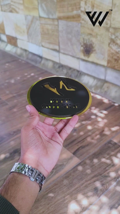MDF + Acrylic Keep Outside Sign Board – 6x6 Inch | 5mm Thick | MDF Top with Gold Acrylic Base | Modern Instruction Sign for Office, Clinic, Lab, or Room