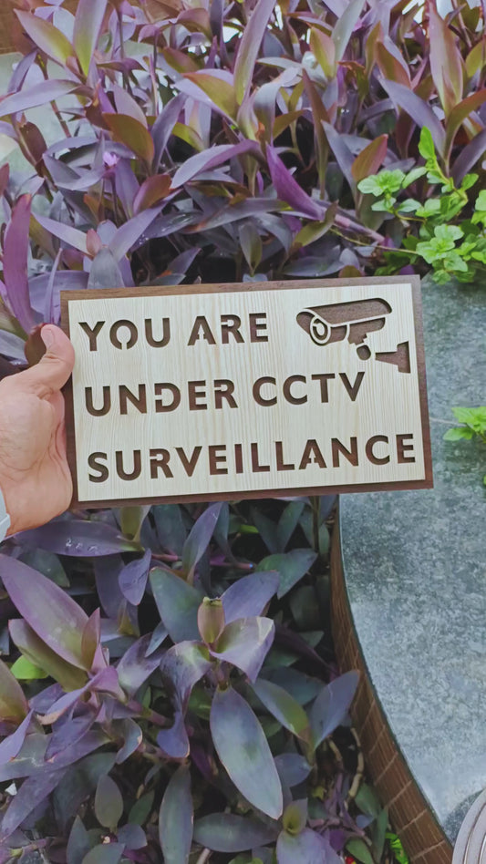 Wooden CCTV Surveillance Sign Board | YOU ARE UNDER CCTV SURVEILLANCE | Laser Cut MDF | 6x10 Inch | 7MM Thickness | Peel & Stick Tape Mount | For Door, Wall, Office, Shop