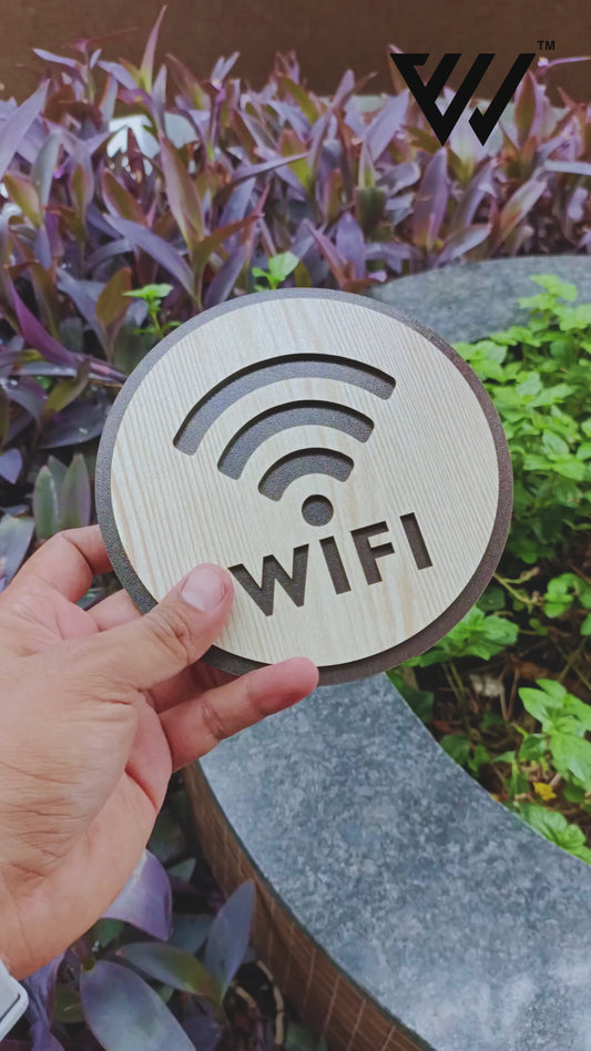 WIFI Wooden Sign Board | Round MDF Laser Cut | 6x6 Inch | 7MM Thickness | Peel & Stick | Wi-Fi Zone Wall Sign for Home, Office, Café, Shop