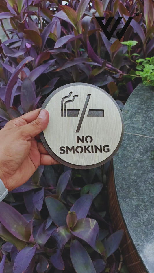 Wooden No Smoking Sign Board | Round Laser Cut MDF | 6x6 Inch | 7MM Thickness | Peel & Stick | Indoor Wall/Office/Restaurant Signage