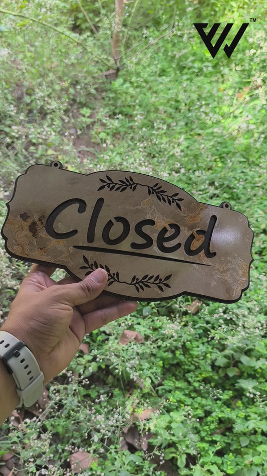 ouble-Sided MDF Open & Closed Hanging Sign Board | Elegant Laser Cut Design for Shop, Office, Café