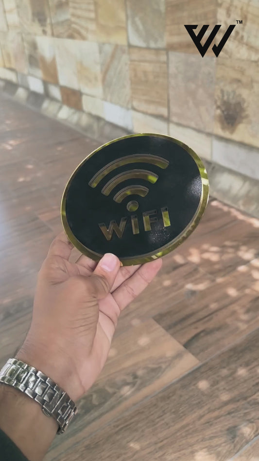 MDF + Acrylic WIFI Sign Board – 6x6 Inch | 5mm Thick | MDF Top with Gold Acrylic Base | Stylish WiFi Available Sign for Cafe, Office, Reception, Hotel